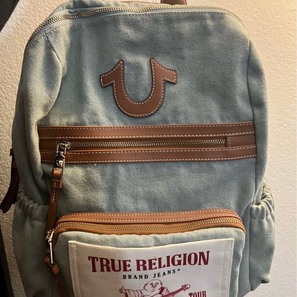 True Religion Men's Backpack in Blue and Tan